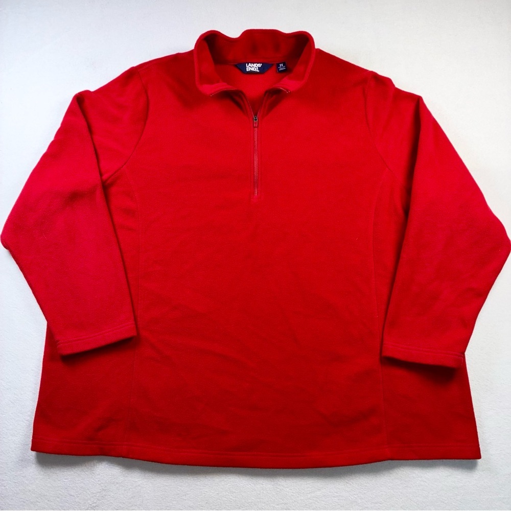 Lands' End Women's 1/4 Zip Fleece Pullover Long Sleeve 3x Red Cozy Layer Warm